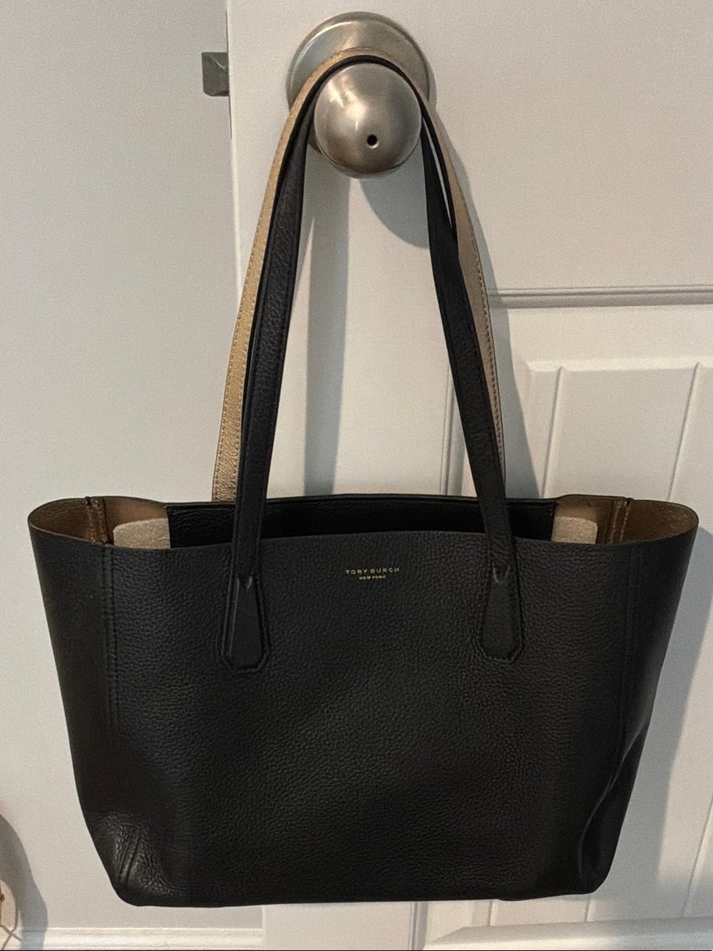 Tory Burch Black Leather Reversible-Trim Tote